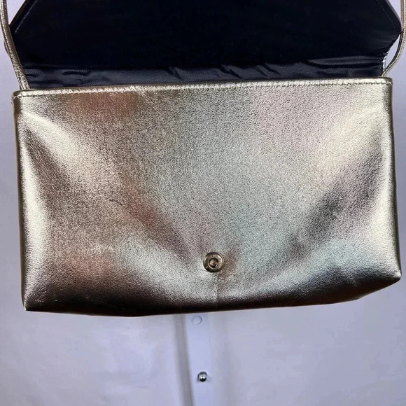 Metallic Gold Silver Clutch Crossbody Handbag Party 80s Retro Vintage Cocktail - Picture 3 of 6